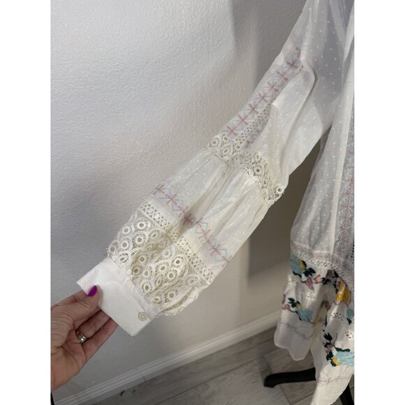 Tory Burch Embroidered Cotton Boho Dress With Tassel Tie & Lace Detail - Picture 4 of 11